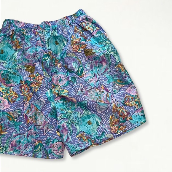 Vintage 1990s Colorful Geometric Fish Print 100% Nylon Swim Trunks Size Large - Picture 8 of 14